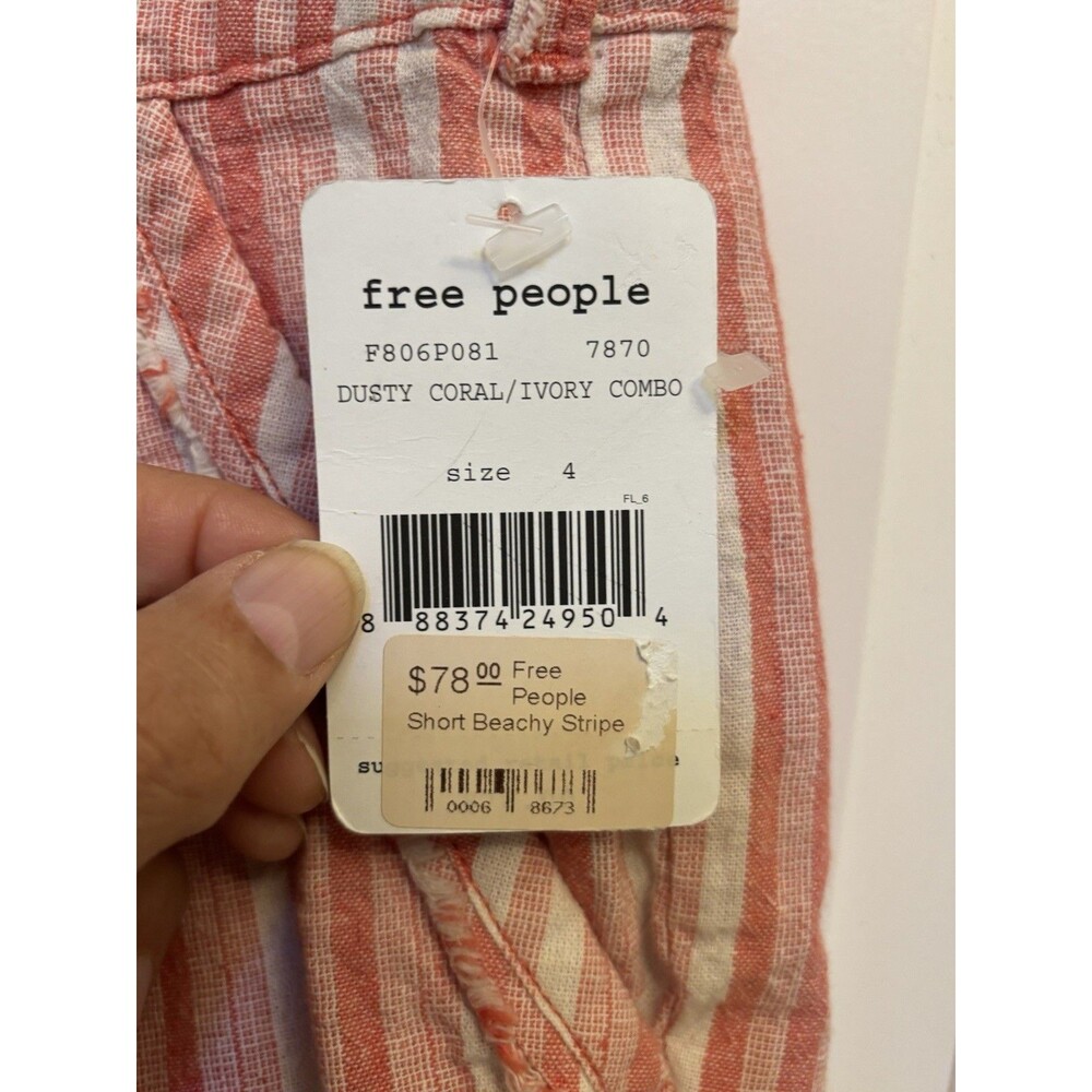 Free People Moon Bay Parachute Shorts Pink New 4 linen blend striped belted - Picture 4 of 9